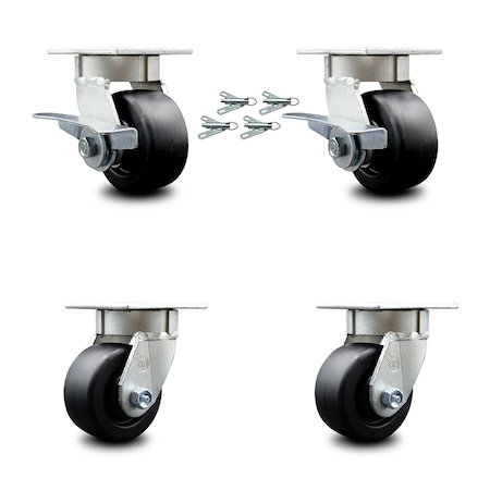 Service Caster 4 Inch Kingpinless Polyolefin Wheel Caster Swivel Locks 2 Brakes SCC, 4PK SCC-KP30S420-POR-SLB-BSL-2-BSL-2